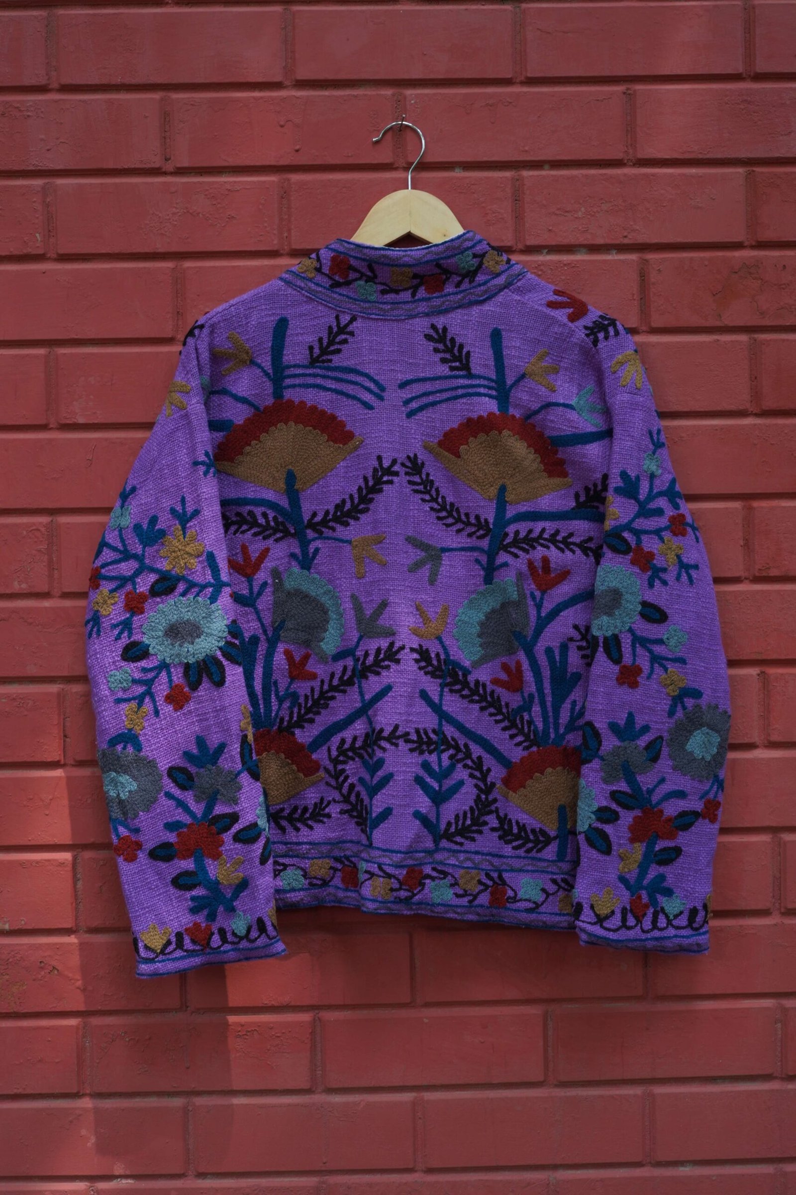 Womens Dark Purple Velvet Embroidered Jacket with Floral Design - Image 8